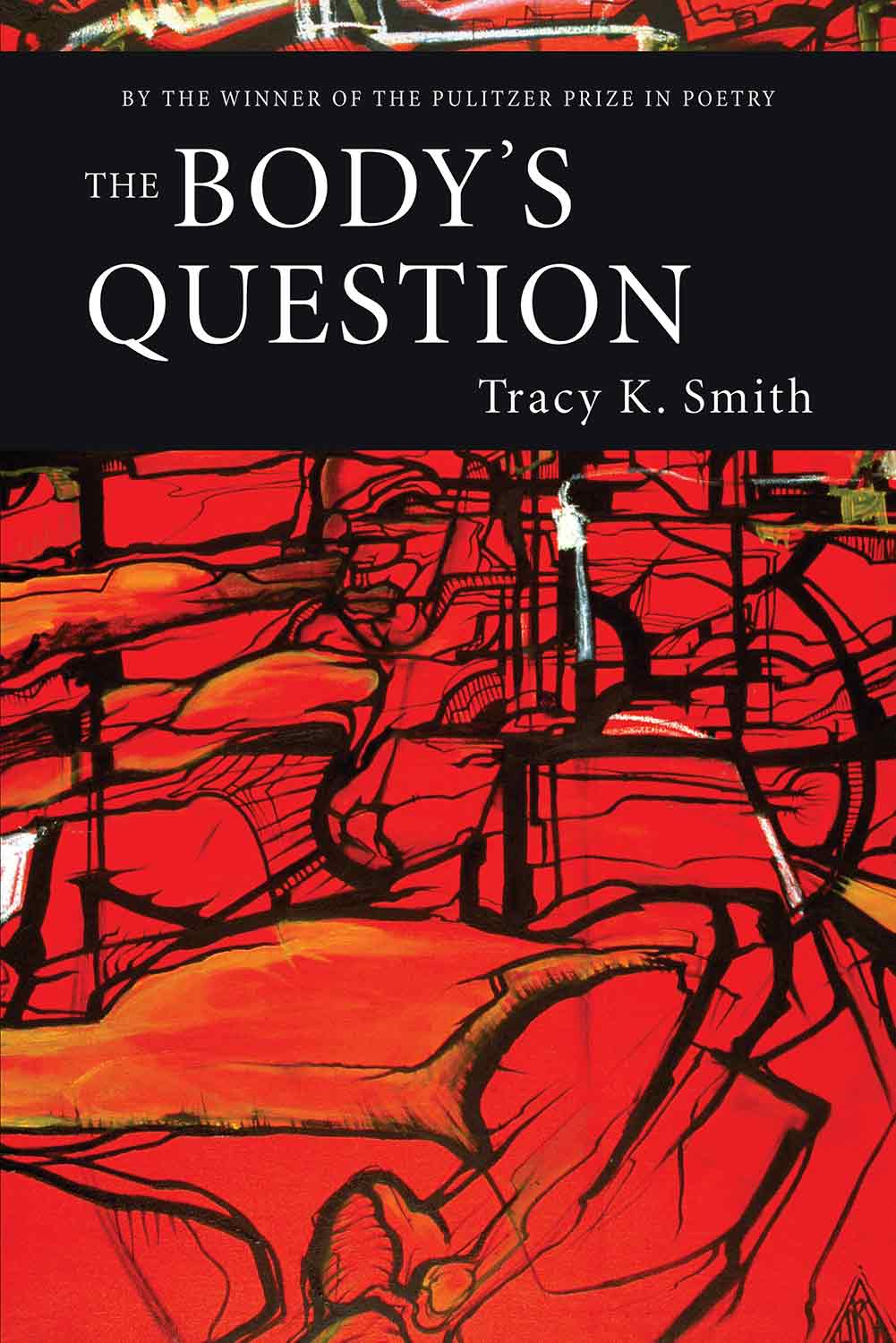 The Body's Question with a surreal and abstract illustration of black roots on a red background