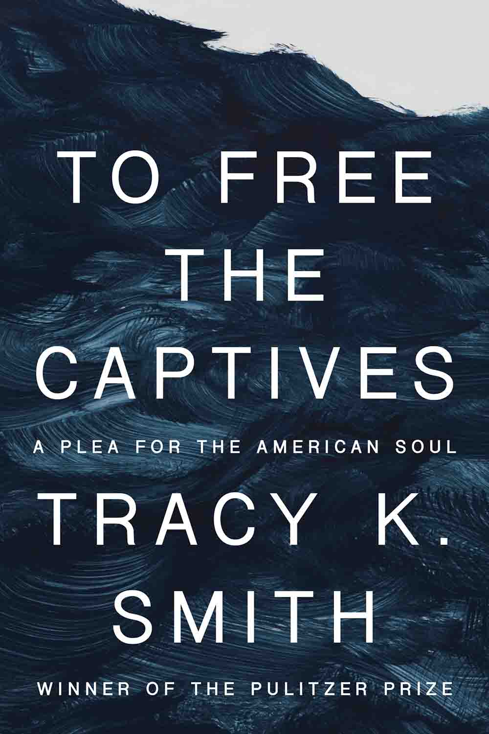 To Free the Captives: A Plea for the American Soul book cover. Cover art is of broad blue painbrush strokes resembling the movement of water, except for a section in the top right which is unpainted and remains white.